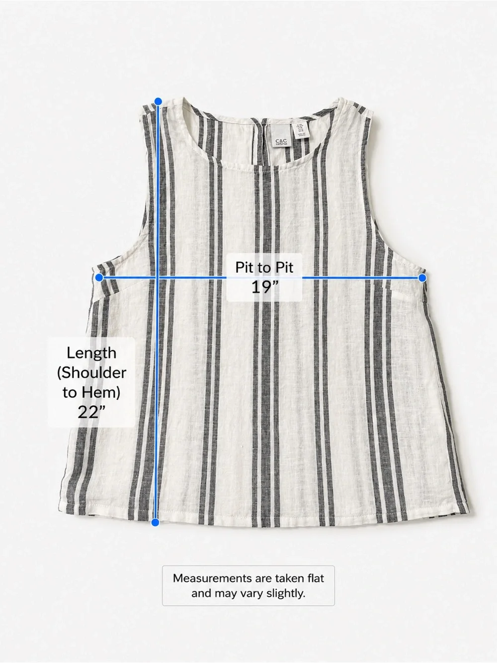 C&C California 100% Linen Striped Sleeveless Back Button Tank Top M - Picture 8 of 10